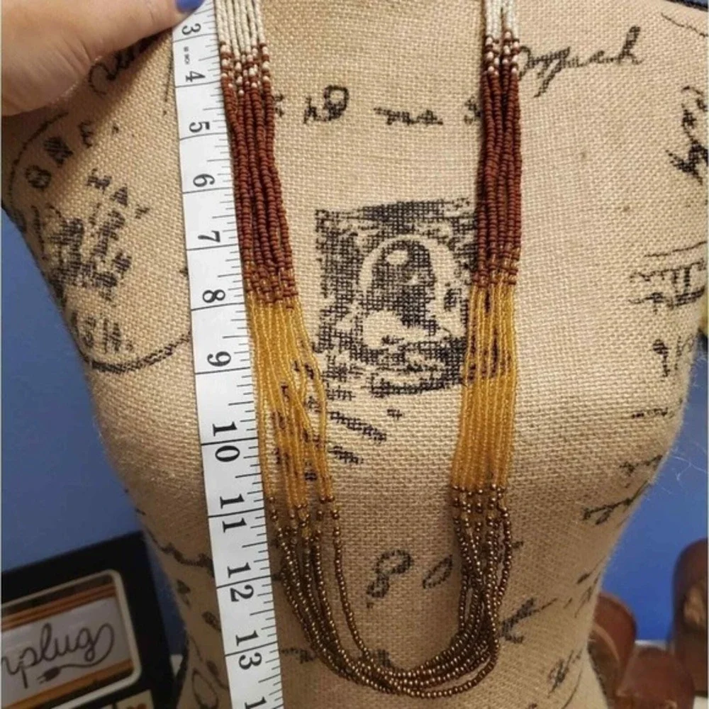 Coldwater creek neutrals Western multi strand seed bead boho‎ necklace new!!!